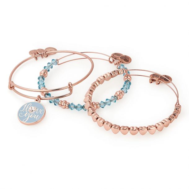 Alex and Ani I Love You Set of 3 Shiny Rose Gold Finish REEDS Jewelers