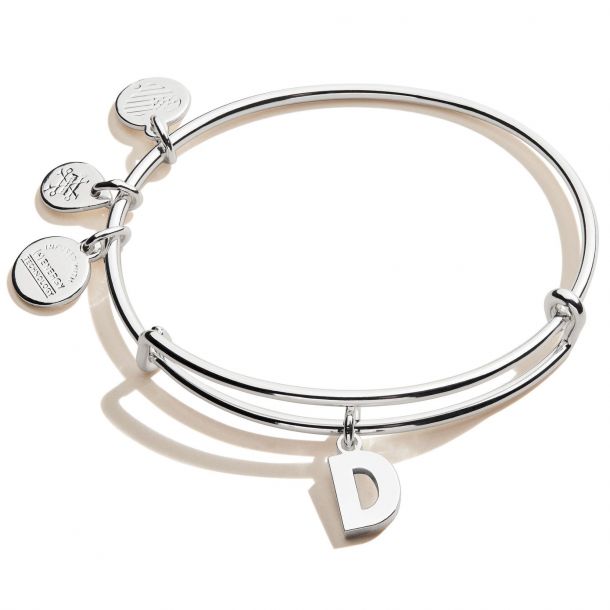 Alex and Ani Initial Charm Bangle Bracelet Letter D Shiny Silver Finish