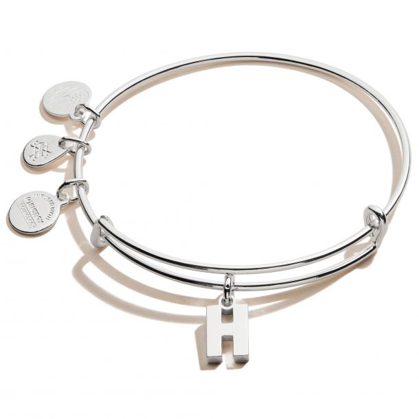 Alex and Ani Initial Charm Bangle Bracelet, Letter H - Shiny Silver Finish