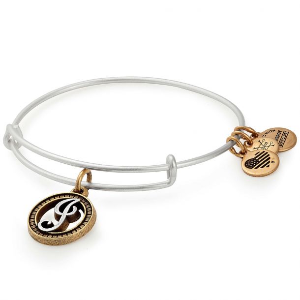 Alex and Ani Initial J Two Tone Charm Bangle Bracelet Rafaelian Gold and Silver Finish