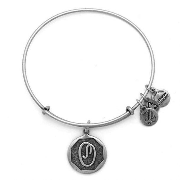 Alex and Ani Initial O Charm Bangle Bracelet Rafaelian Silver Finish