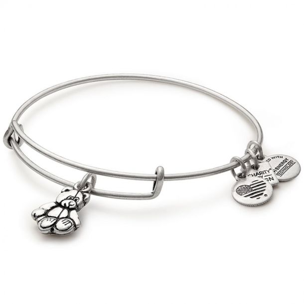 Alex and Ani Little Brown Bear Charm Bangle Rafaelian Silver Finish