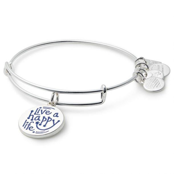 Alex and Ani Live a Happy Life Charm Bangle Bracelet Shiny Silver Finish