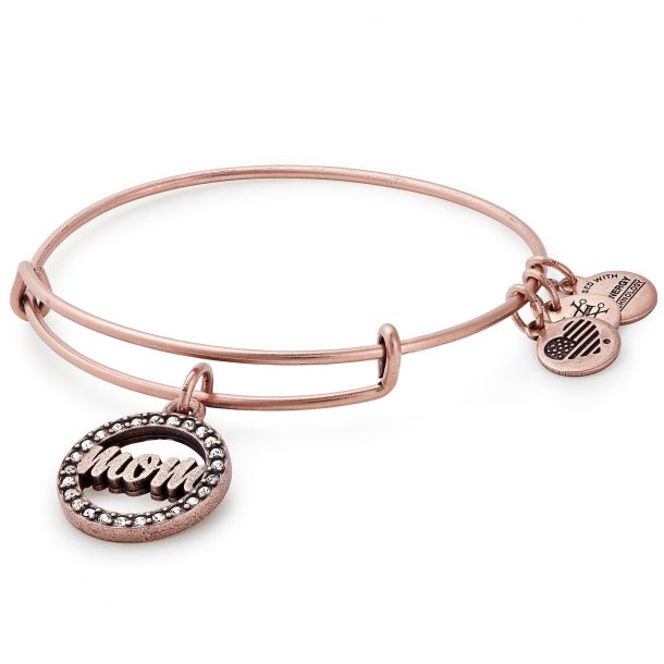 Alex and Ani Mom Crystal Infusion Charm Bangle Bracelet Rafaelian Rose Gold Finish