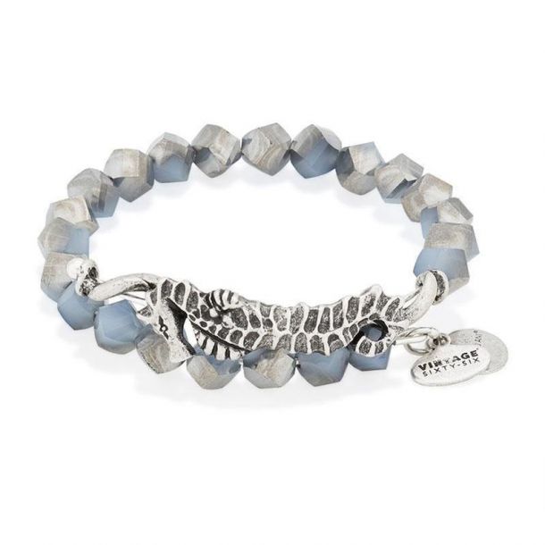 Alex and Ani Navy Seahorse Wrap Rafaelian Silver Finish