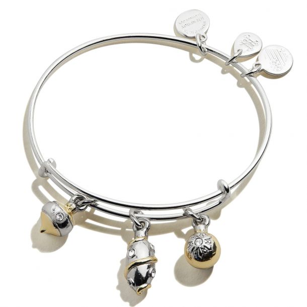Alex and Ani Ornament Trio Two Tone Charm Bangle Bracelet Shiny Silver and Gold Finishes REEDS Jewelers