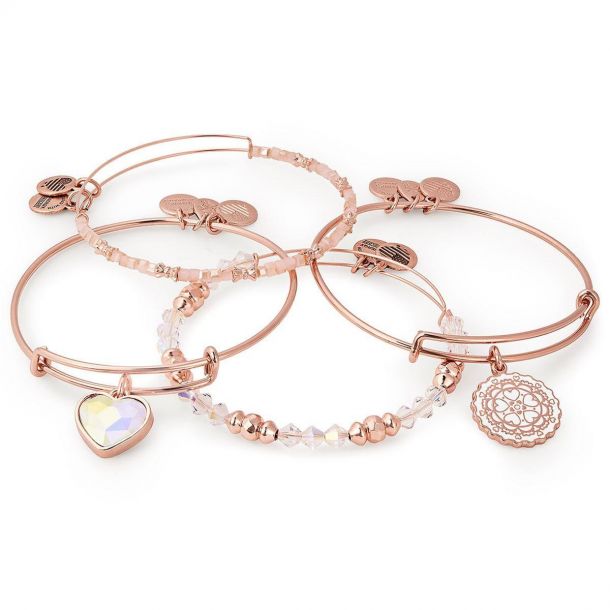 Alex and Ani Paper Hearts Set of 4 Shiny Rose Gold Finish REEDS Jewelers