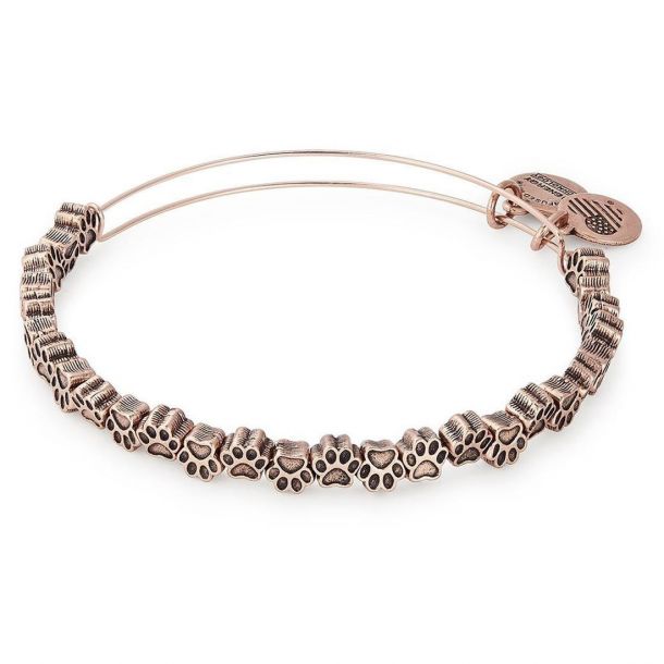 Alex and Ani Paw Print Beaded Bangle Rafaelian Rose Gold Finish