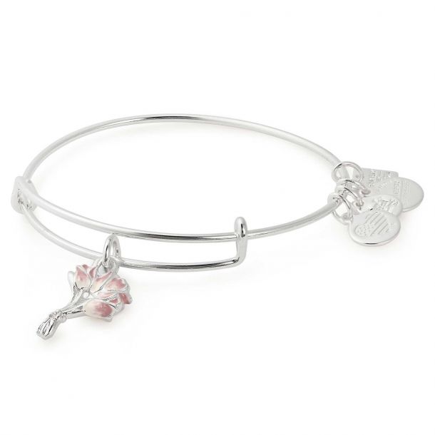 Alex and Ani Pink Tulips Charm Bangle Shiny Silver Finish