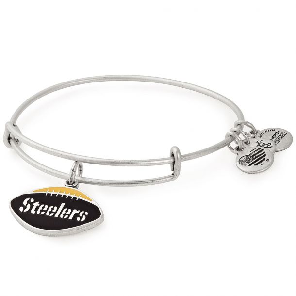 Alex and Ani Pittsburgh Steelers Football Color Infusion Charm Bangle Bracelet Rafaelian Silver Finish