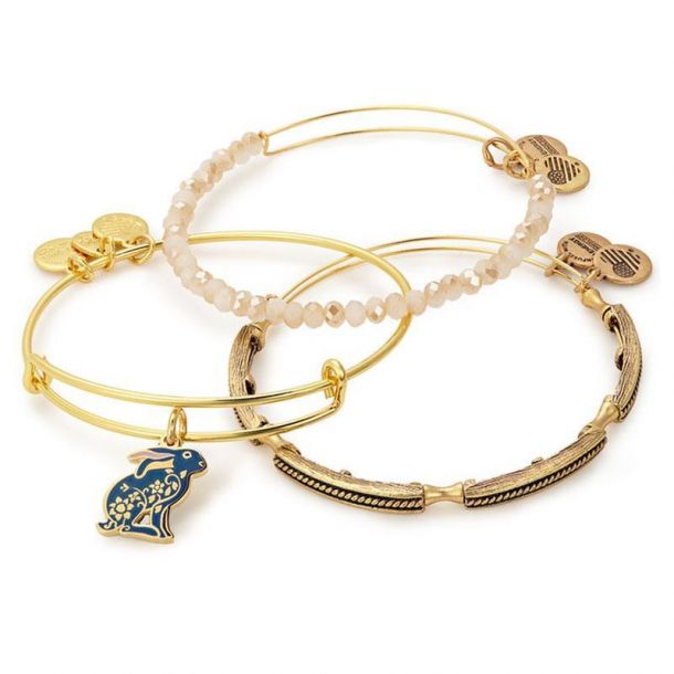 Alex and Ani Rabbit Art Infusion Set of 3 Bangles Shiny Gold Finish