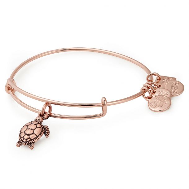 Alex and Ani Sea Turtle Charm Bangle Bracelet Shiny Rose Gold Finish