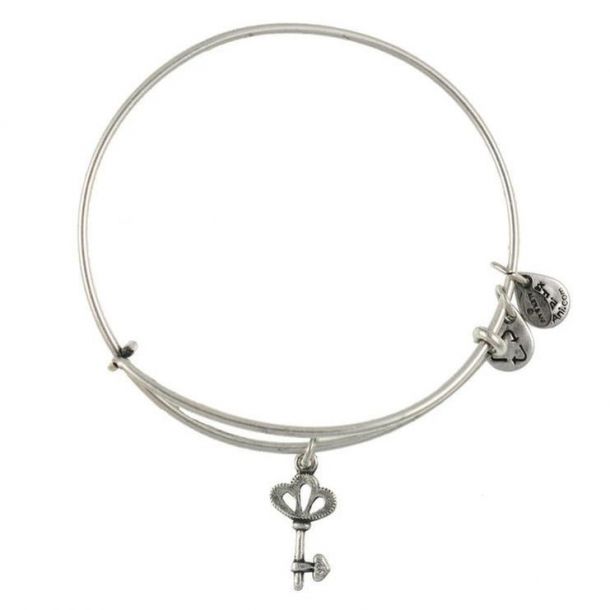 Alex and Ani Skeleton Key Charm Bangle Bracelet Rafaelian Silver Finish REEDS Jewelers