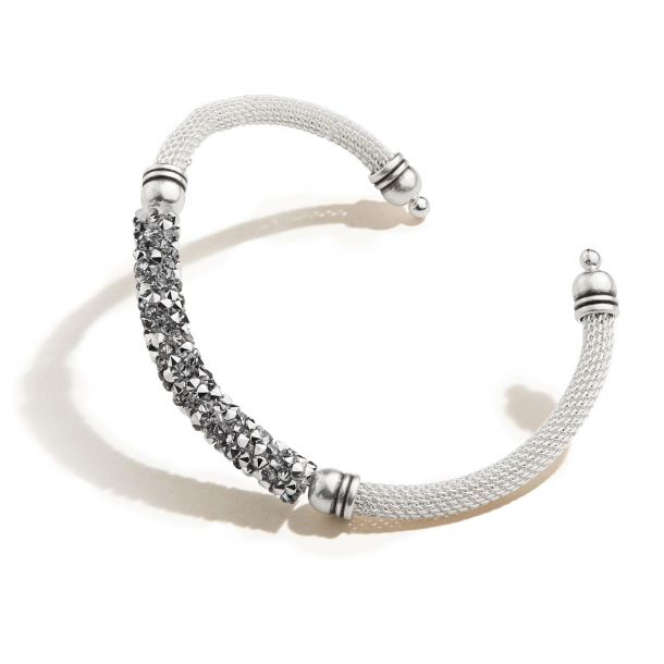 Alex and Ani Starlight Fine Rocks Mesh Bangle Bracelet Rafaelian Silver Finish