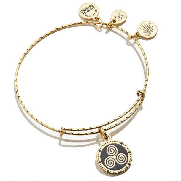 Alex and Ani Triskelion Double Sided Embossed Charm Bangle Bracelet Rafaelian Gold Finish
