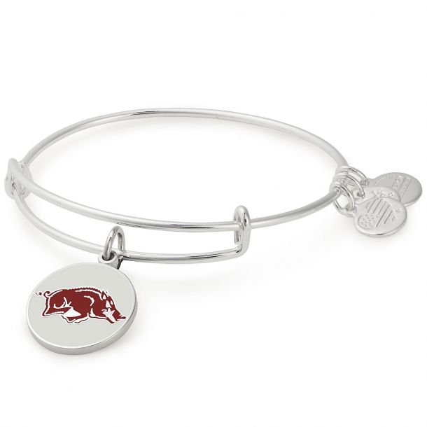 Alex and Ani University of Arkansas Logo Color Infusion Charm Bangle Bracelet Shiny Silver Finish