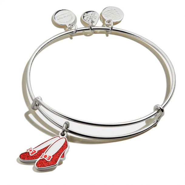 Alex and Ani Wizard of Oz Glitter Ruby Red Slippers Charm Bangle Bracelet Shiny Silver Finish