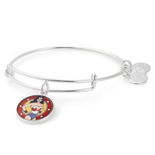 Alex and Ani Wonder Woman Charm Bangle Bracelet Shiny Silver Finish