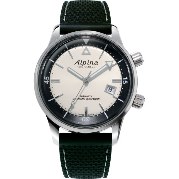 Alpina Seastrong Diver 300 Heritage Black Rubber Strap Watch