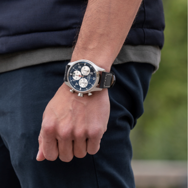Alpina Startimer Pilot Quartz Chronograph Big Date Black Leather Strap Watch 44mm AL 372NS4S6 REEDS Jewelers