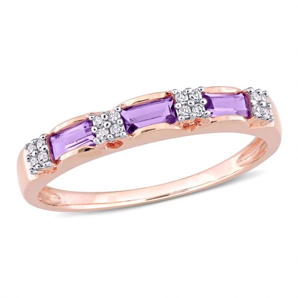 Amethyst and 1 15ctw Diamond Rose Gold Stackable Ring