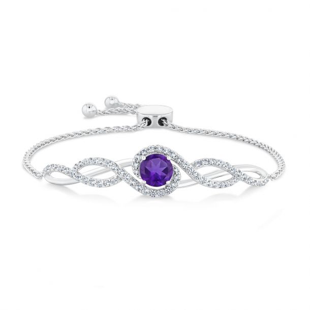 Amethyst and Created White Sapphire Bolo Bracelet REEDS Jewelers