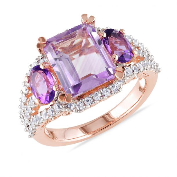 Amethyst Rose de France Amethyst Created White Sapphire Ring Size 7