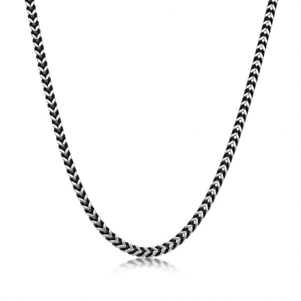 Men s Antique Finish Stainless Steel Square Wheat Chain Necklace 4mm REEDS Jewelers