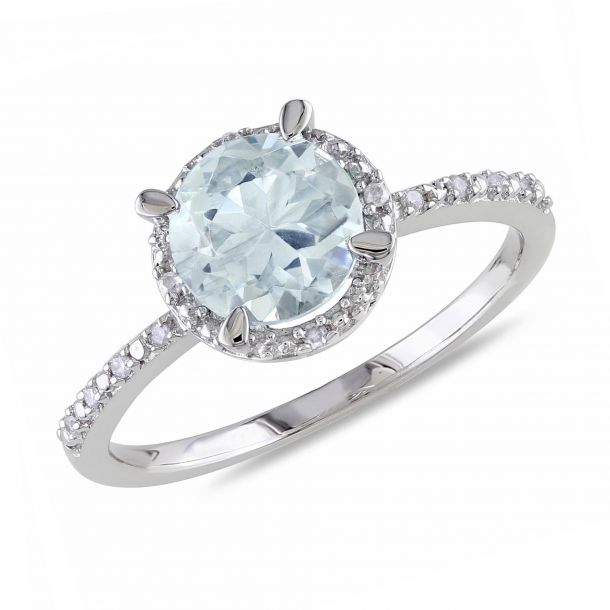 Aquamarine Diamond Halo and Sterling Silver Ring 1/20ctw | REEDS Jewelers