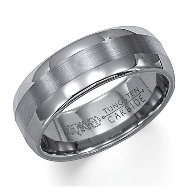 ArtCarved Grey Tungsten Carbide Comfort Fit Wedding Band 8mm