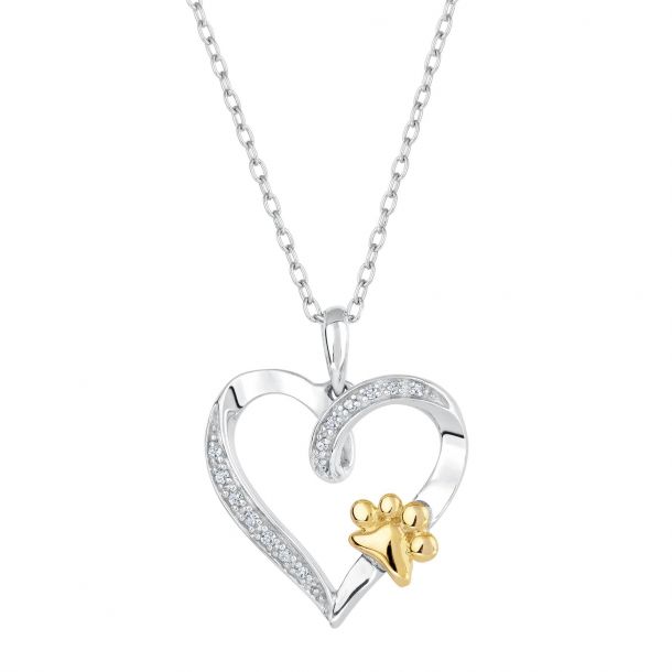 ASPCA Tender Voices Two-Tone Diamond Heart Paw Pendant 1/15ctw | REEDS ...