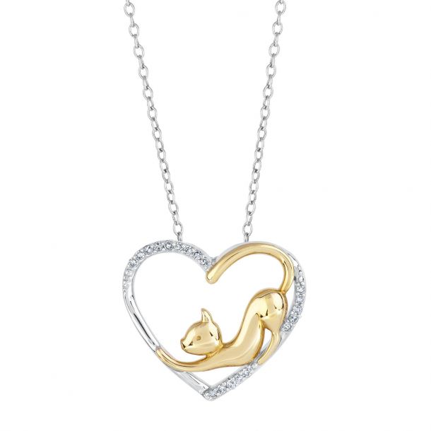 ASPCA TenderVoices Two Tone Diamond Cat Heart Pendant 1 10ctw