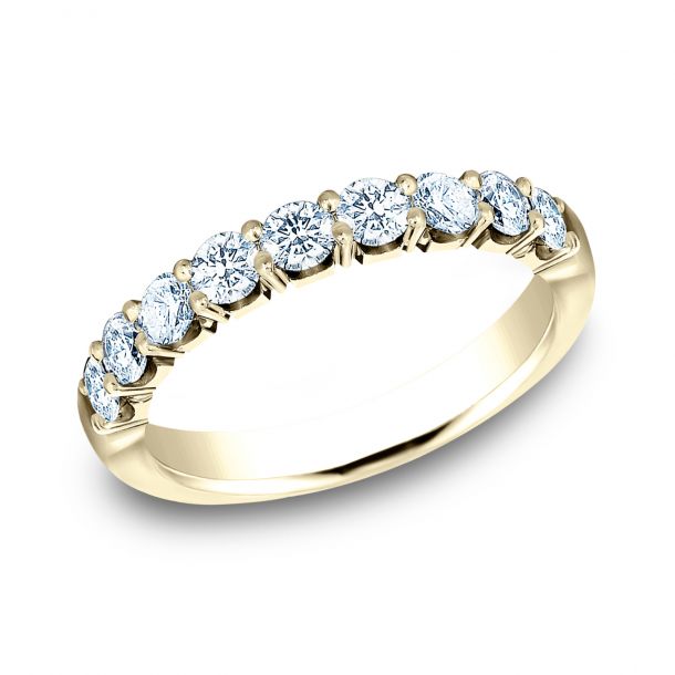 Benchmark 1ctw Round Diamond Crescent Shared Prong Yellow Gold Wedding Band 3mm