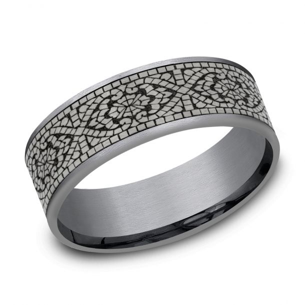 Benchmark Mosaic Pattern Tantalum and Titanium Comfort Fit Band | 7.5mm ...