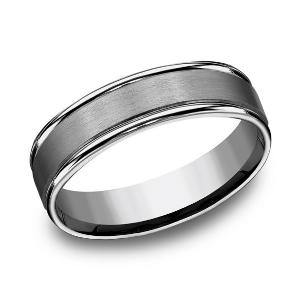 Chisel Titanium Polished Grooved Edge Wedding Band Ring - Macy's