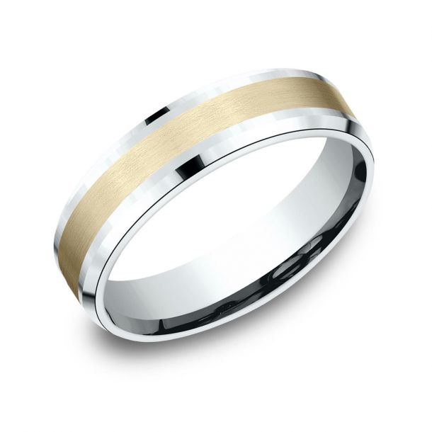Benchmark Two-Tone Satin Center Comfort Fit Band, 6mm | REEDS Jewelers
