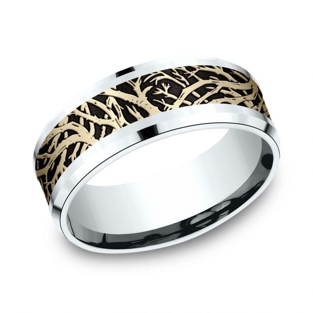 Benchmark Two-Tone Enchanted Forest Comfort Fit Band | 8mm | Size 10 ...