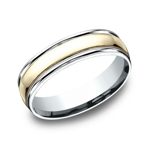 Benchmark Two-Tone Yellow Gold High-Polished Center Comfort Fit Band ...