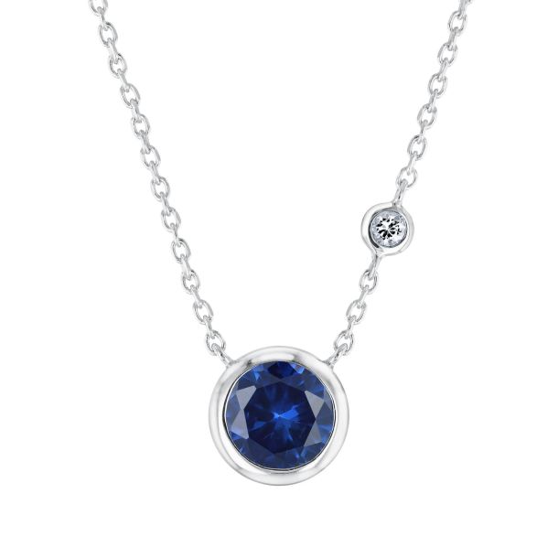 Bezel Set Created Blue Sapphire and Created White Sapphire Necklace REEDS Jewelers