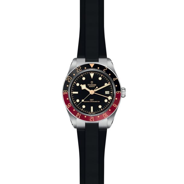 Black Bay 58 GMT Black and Burgundy Rubber Strap Watch 39mm 