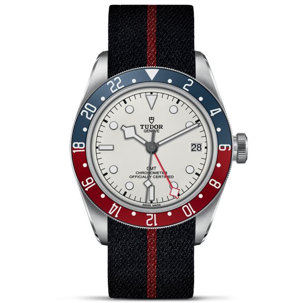 Black Bay GMT Opaline Dial Black and Burgandy Fabric Strap Watch