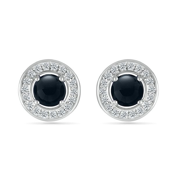 Black Onyx and 1/4ctw Diamond Halo Sterling Silver Stud Earrings | REEDS  Jewelers