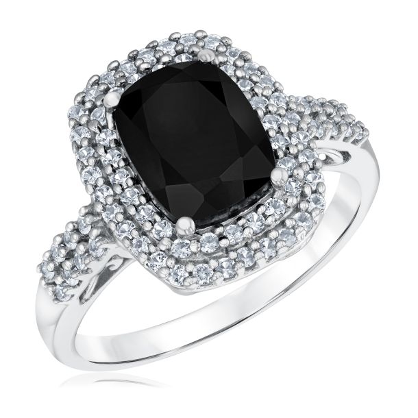 Black Onyx and Created White Sapphire Sterling Silver Ring REEDS Jewelers