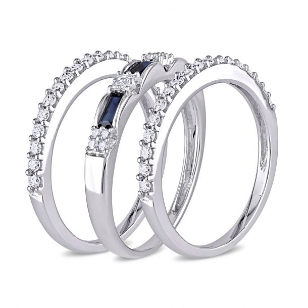 Blue Sapphire and 1/2ctw Diamond White Gold 3-Piece