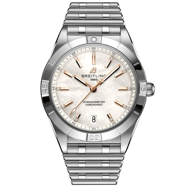 Breitling Chronomat Automatic 36 Mother of Pearl Diamond Dial Stainless Steel Watch 36mm A10380101A4A1 REEDS Jewelers