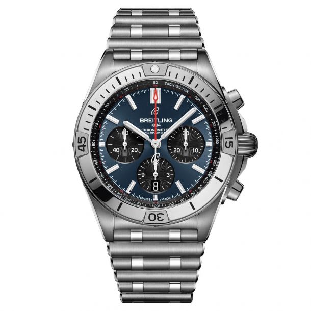 Breitling Chronomat B01 42 Blue Dial Stainless Steel Watch AB0134101C1A1  REEDS Jewelers