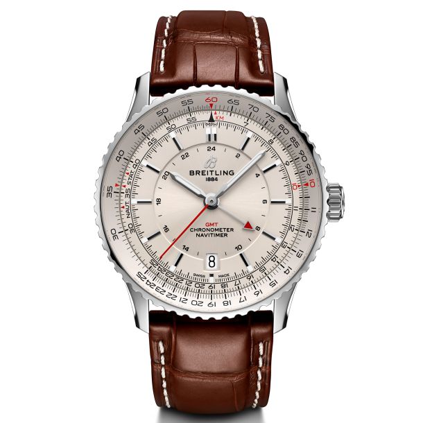 Breitling Navitimer Automatic GMT 41 Brown Leather Strap Watch 41mm A32310211G1P1 REEDS Jewelers