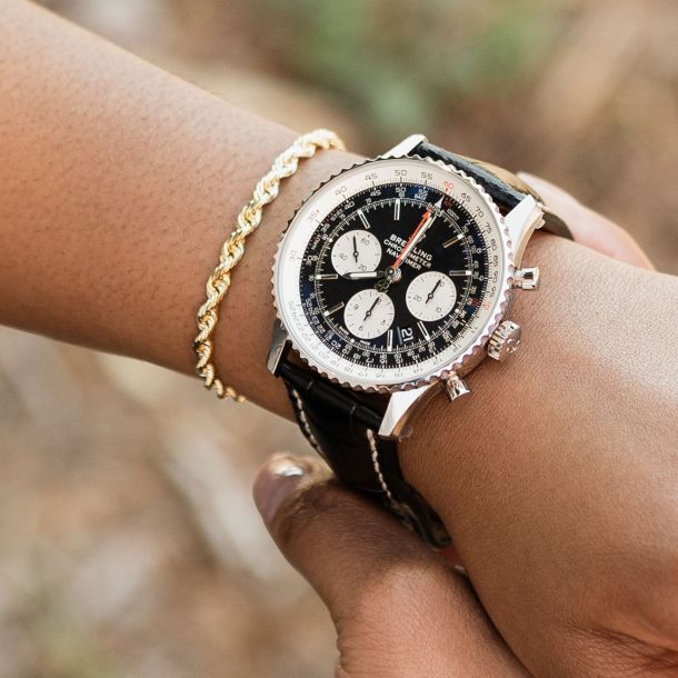 Breitling navitimer store black leather strap