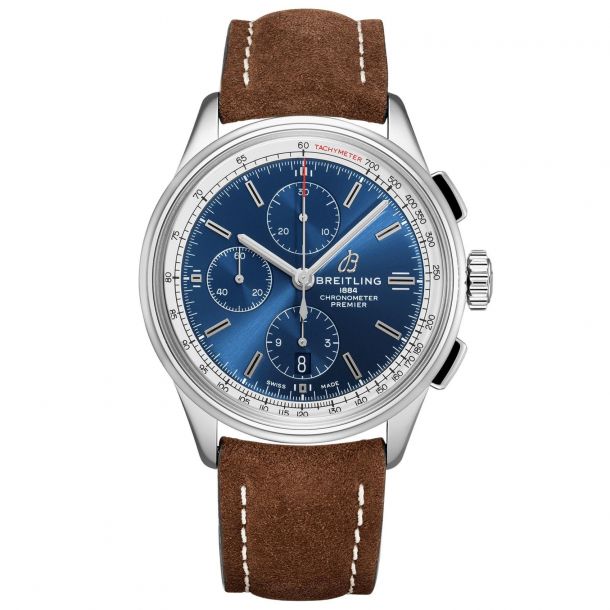 Blue dial sales leather strap watch