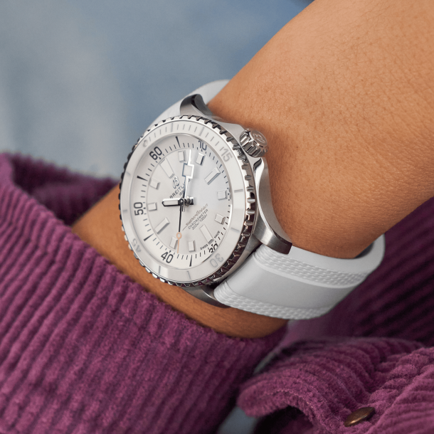 Breitling Superocean Automatic 36 White Dial White Rubber Strap Watch 36mm A17377211A1S1 REEDS Jewelers